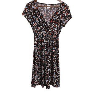 Motherhood Maternity Women's Brown Floral Vneck Tie Back Stretch Dress Medium